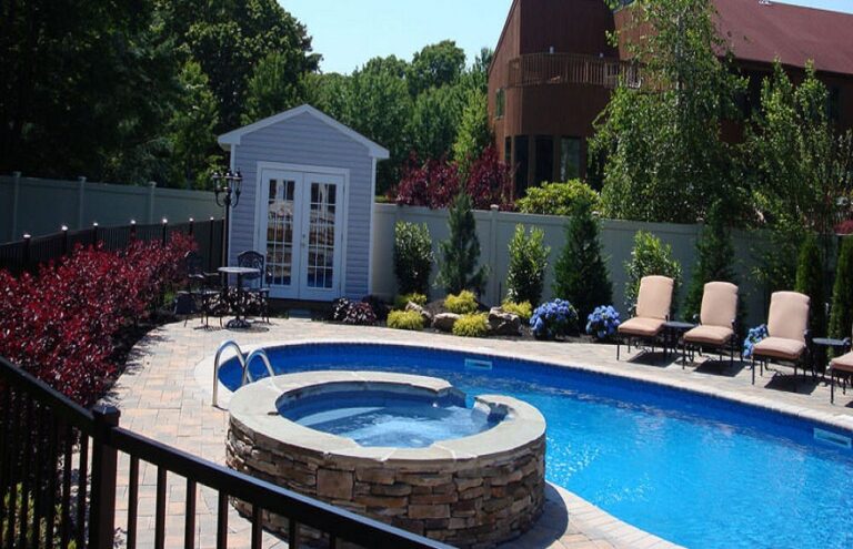 Landscaping service with swimming pool